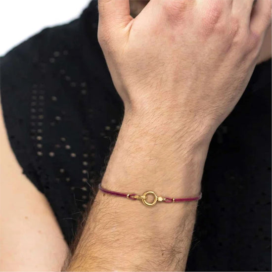 Bracciale regolabile Marlù in corda rosa con moschettone oro REGOLABILE