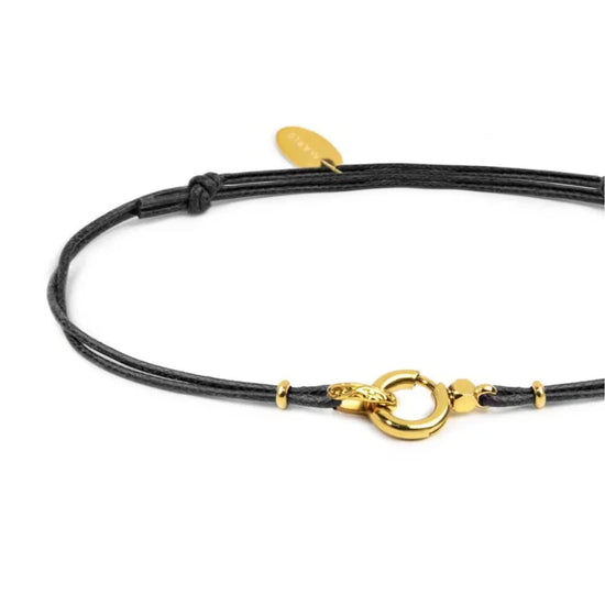 Bracciale regolabile Marlù in corda nero con moschettone oro REGOLABILE