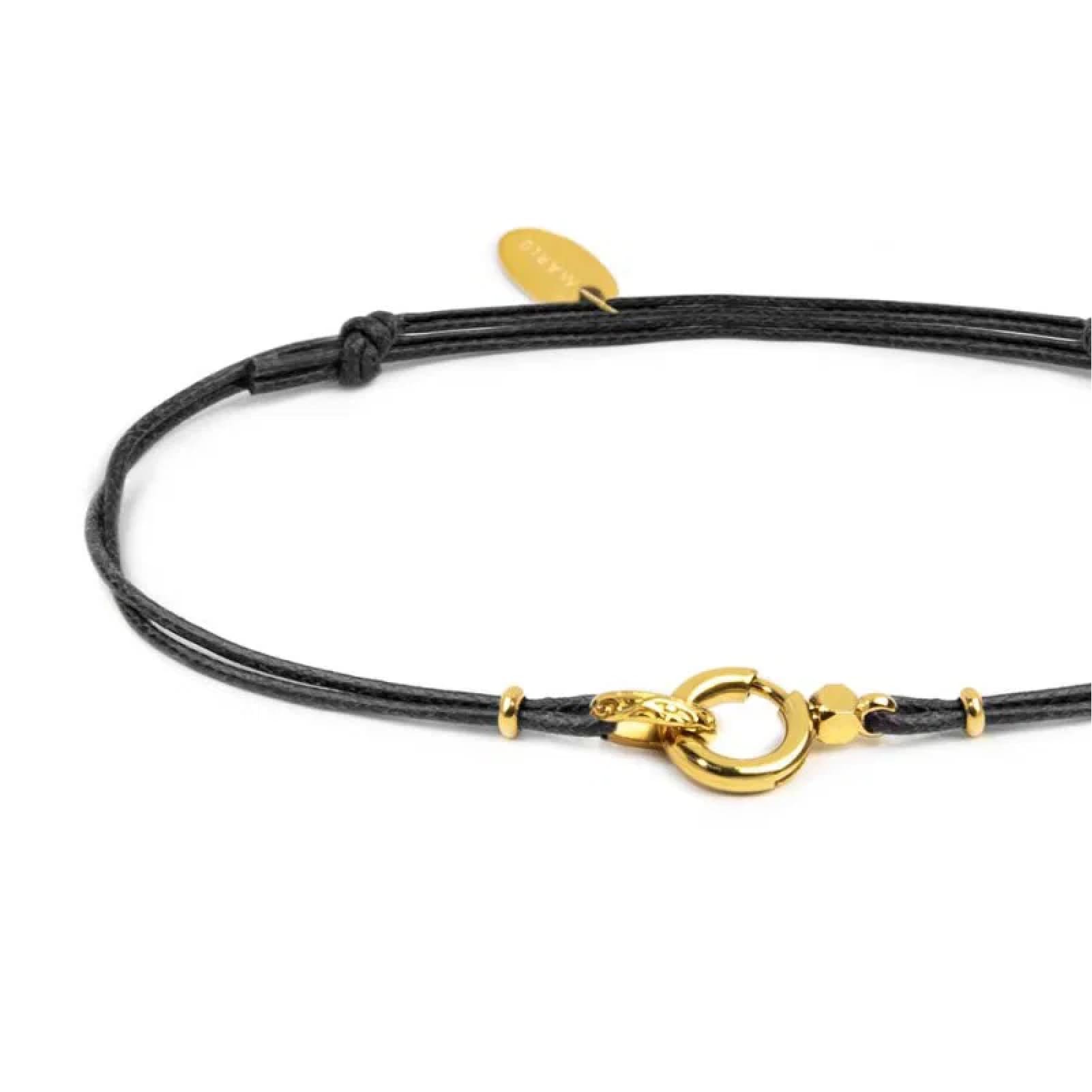 Bracciale regolabile Marlù in corda nero con moschettone oro REGOLABILE