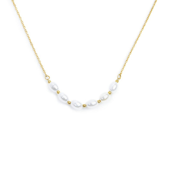 Collana girocollo da donna Marlù in acciaio dorato con perle MISURA UNICA