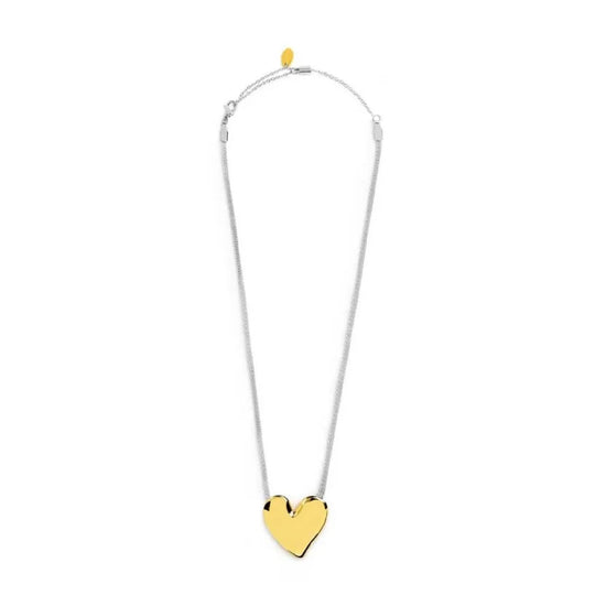 Collana Marlù catena mesh acciaio e cuore martellato dorato MISURA UNICA