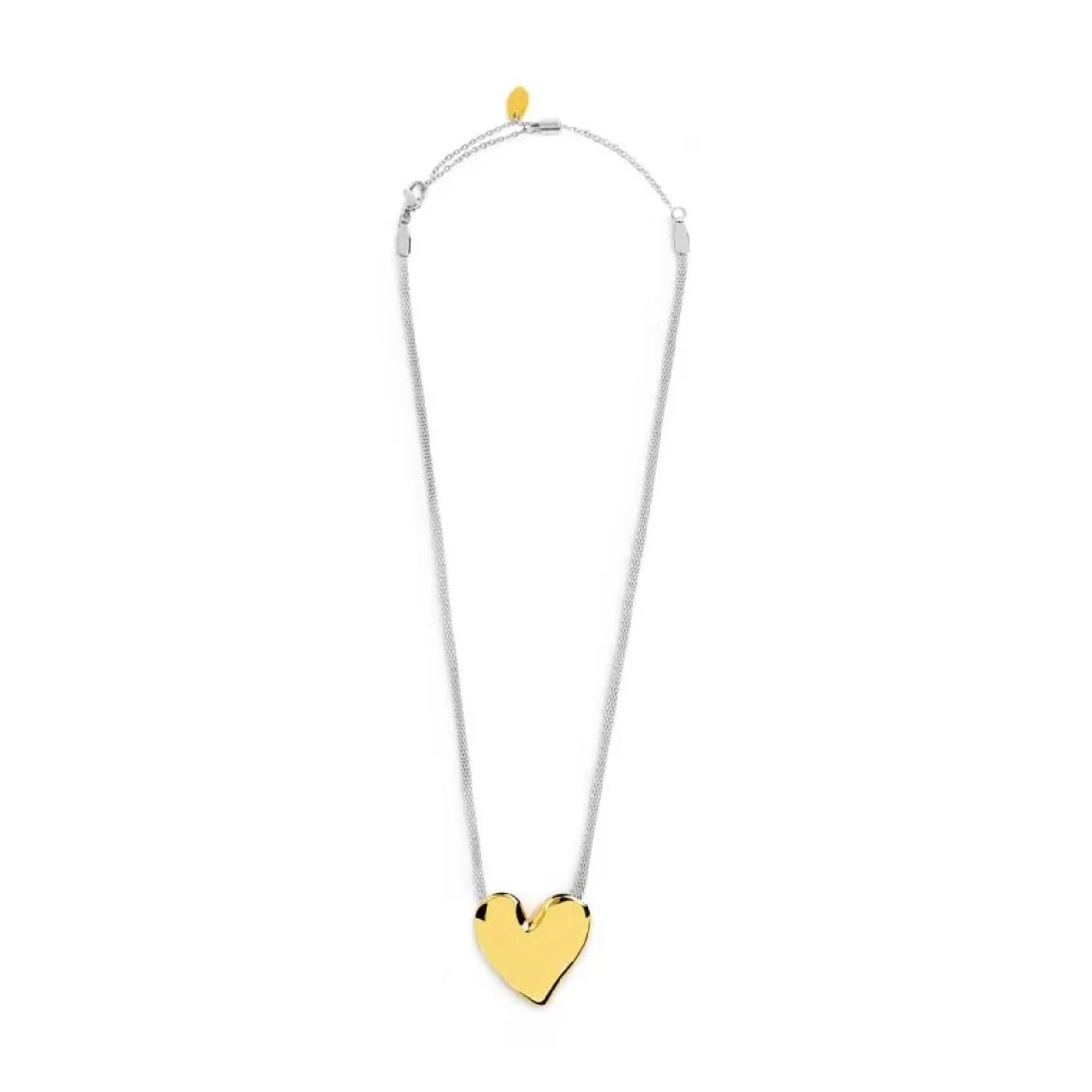 Collana Marlù catena mesh acciaio e cuore martellato dorato MISURA UNICA