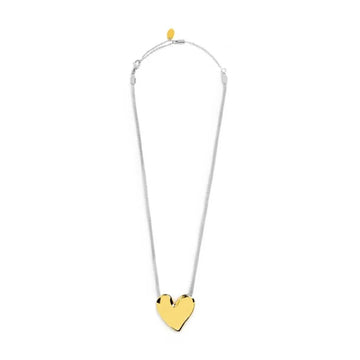 Collana Marlù catena mesh acciaio e cuore martellato dorato MISURA UNICA