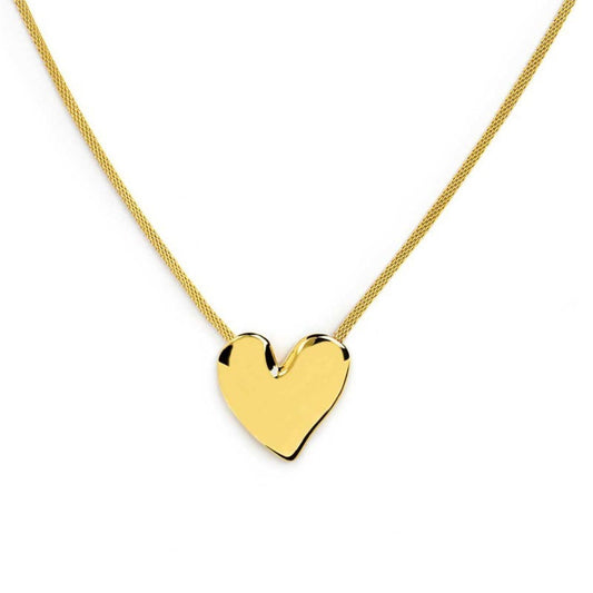 Collana Marlù catena mesh acciaio dorato e cuore martellato MISURA UNICA