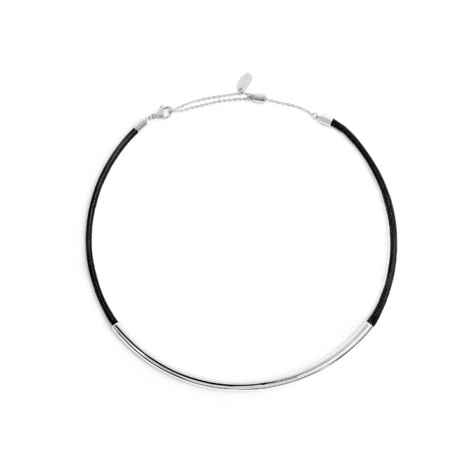 Collana Marlù con cordino nero e tubolare centrale in acciaio MISURA UNICA