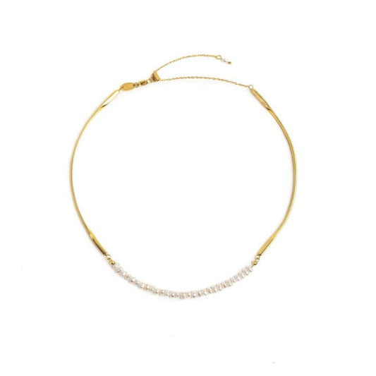 Collana semirigida Marlù in acciaio dorato con perle di fiume MISURA UNICA