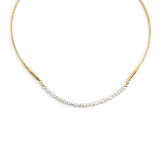 Collana semirigida Marlù in acciaio dorato con perle di fiume MISURA UNICA