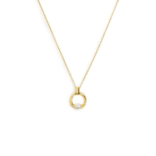 Collana catena Marlù in acciaio dorato con pendente con perla MISURA UNICA