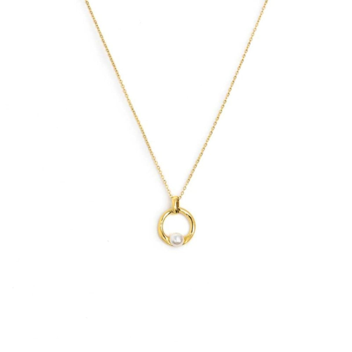 Collana catena Marlù in acciaio dorato con pendente con perla MISURA UNICA