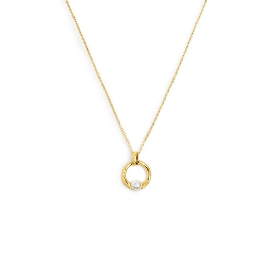 Collana catena Marlù in acciaio dorato con pendente con perla MISURA UNICA