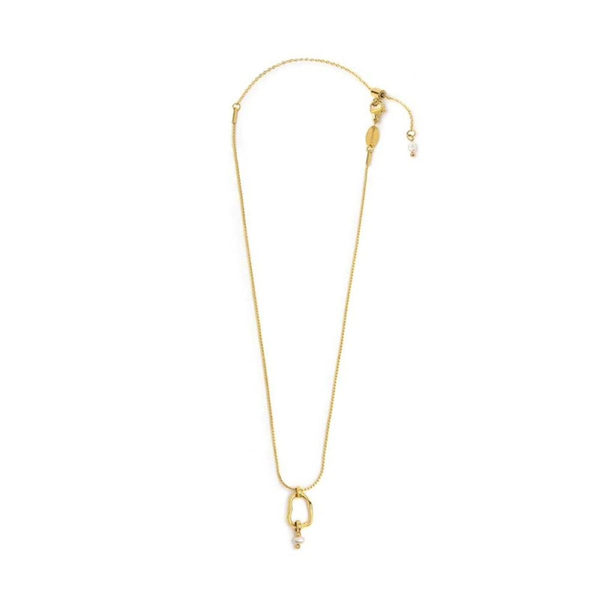 Collana catena Marlù in acciaio dorato con pendente e perla MISURA UNICA