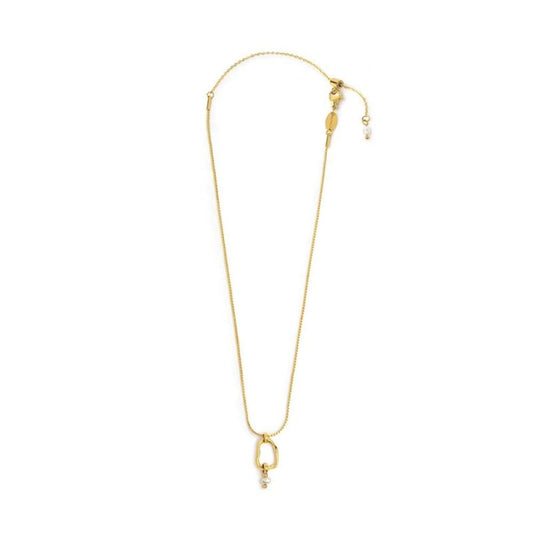 Collana catena Marlù in acciaio dorato con pendente e perla MISURA UNICA