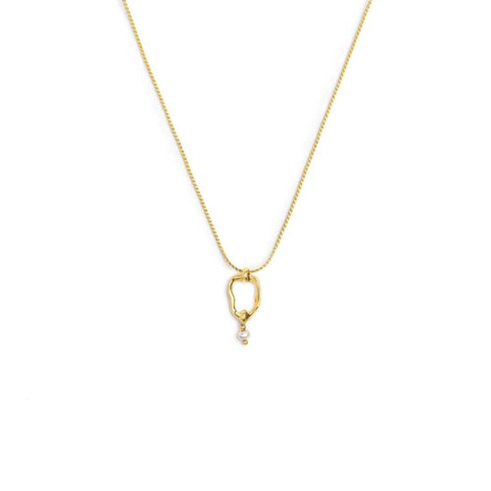 Collana catena Marlù in acciaio dorato con pendente e perla MISURA UNICA