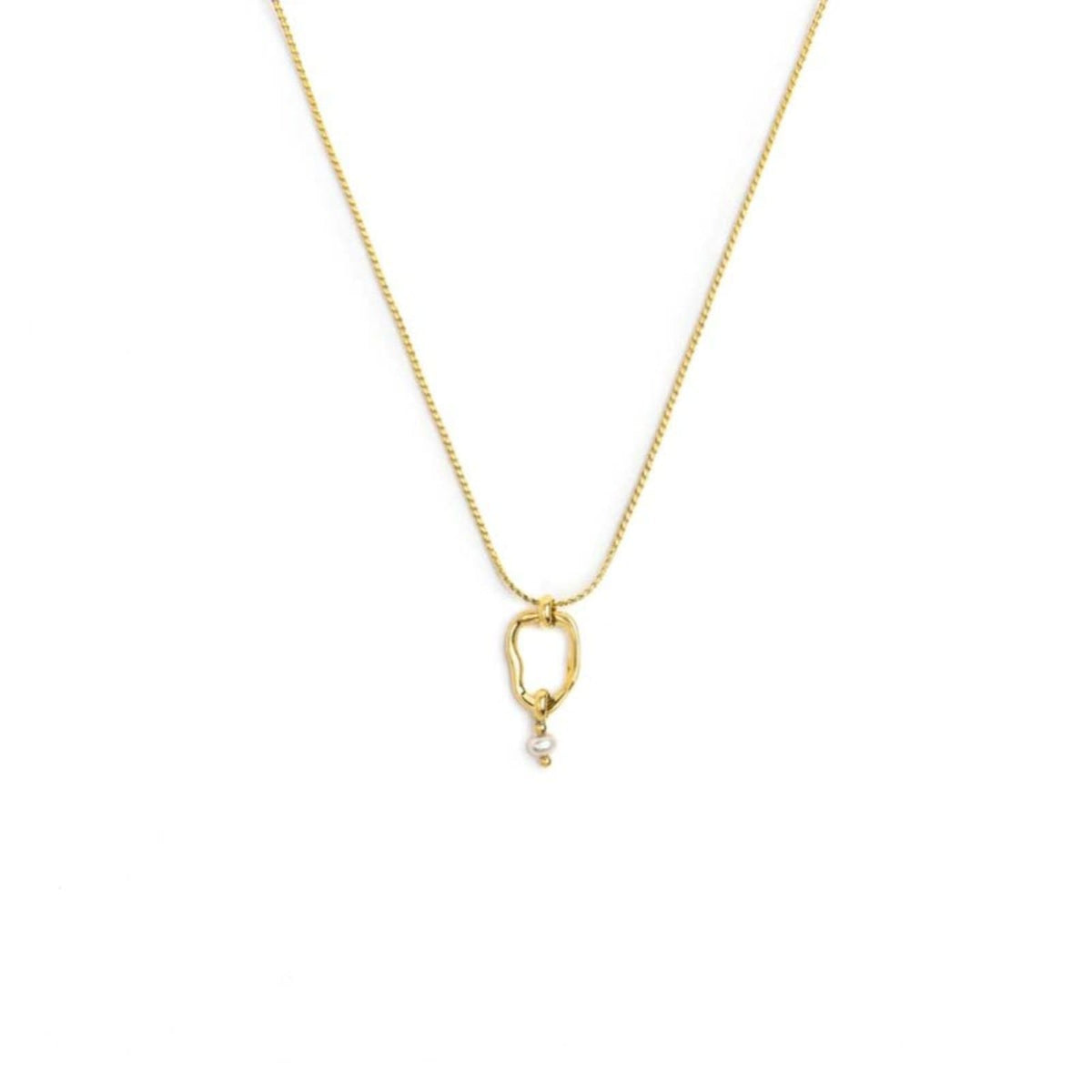 Collana catena Marlù in acciaio dorato con pendente e perla MISURA UNICA