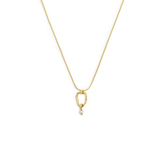 Collana catena Marlù in acciaio dorato con pendente e perla MISURA UNICA