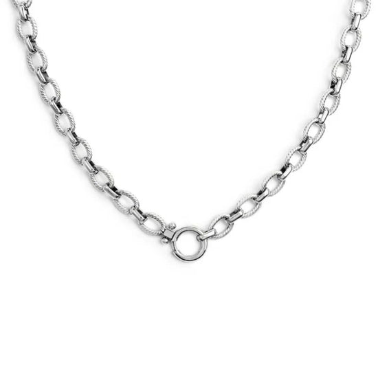 Collana catena Marlù in acciaio texture con moschettone MISURA UNICA