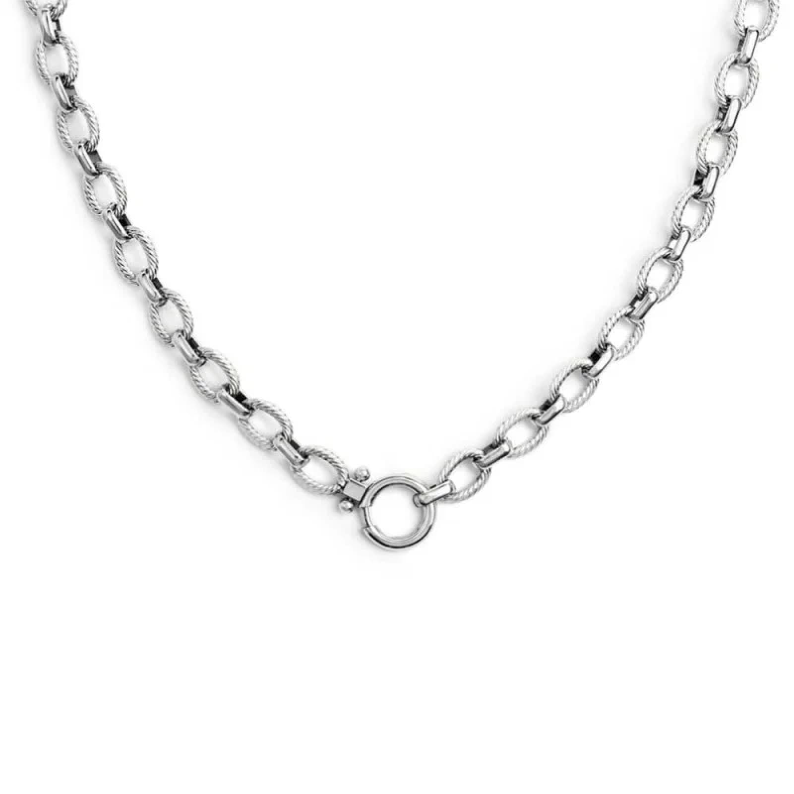 Collana catena Marlù in acciaio texture con moschettone MISURA UNICA
