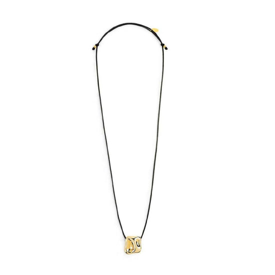 Collana Marlù con cordino nero e quadrato in acciaio dorato MISURA UNICA