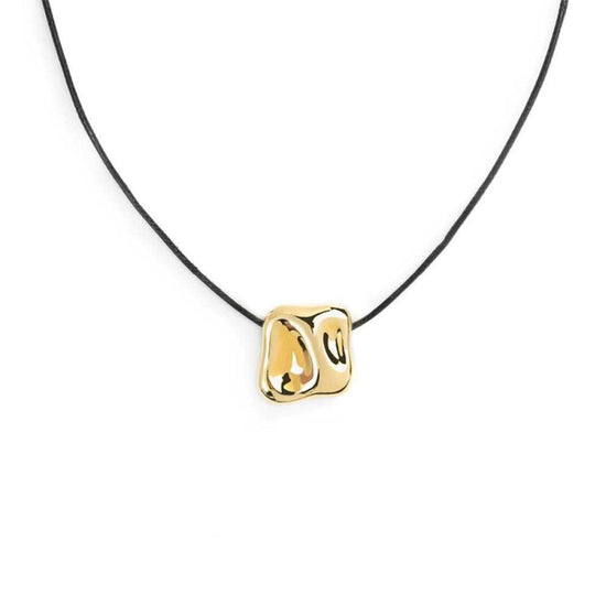 Collana Marlù con cordino nero e quadrato in acciaio dorato MISURA UNICA