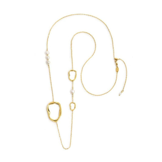 Collana lunga Marlù in acciaio dorato con elementi e perle MISURA UNICA