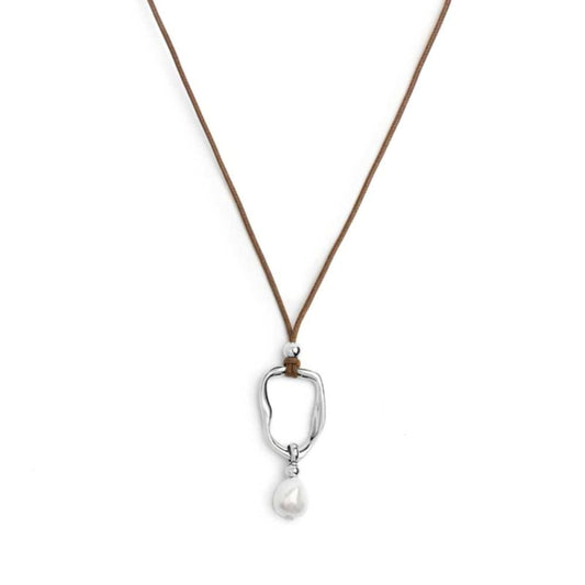 Collana cordino Marlù in acciaio con pendente e perla MISURA UNICA