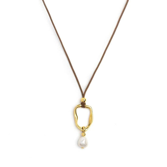 Collana cordino Marlù in acciaio dorato con pendente e perla MISURA UNICA