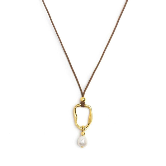 Collana cordino Marlù in acciaio dorato con pendente e perla MISURA UNICA