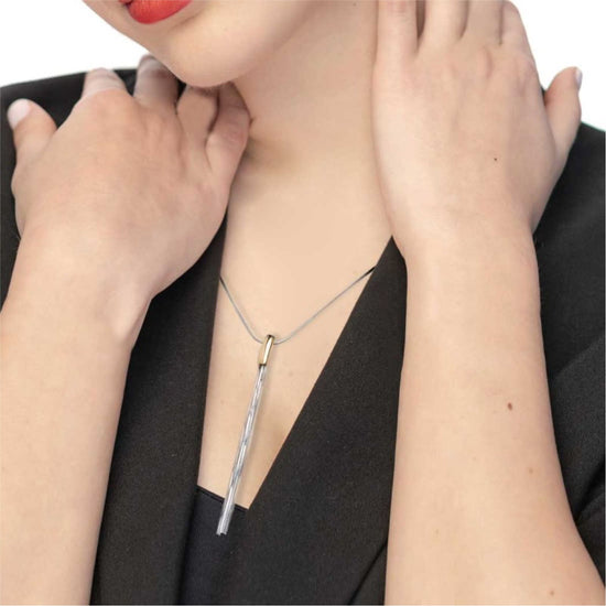 Collana Marlù in acciaio bicolore con pendente multifilo MISURA UNICA