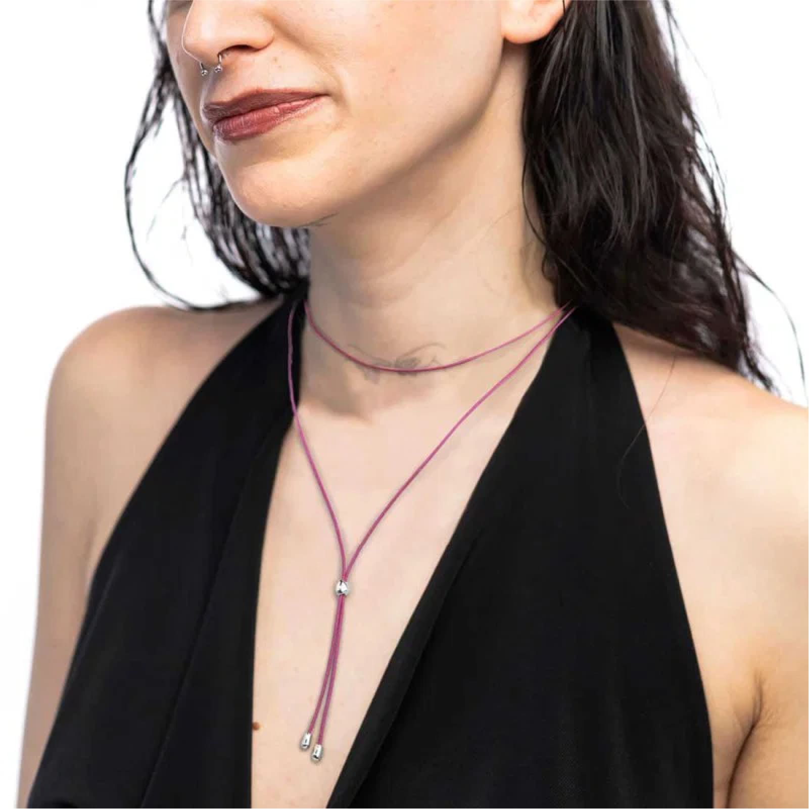 Collana regolabile Marlù in corda rosa con laccio MISURA UNICA