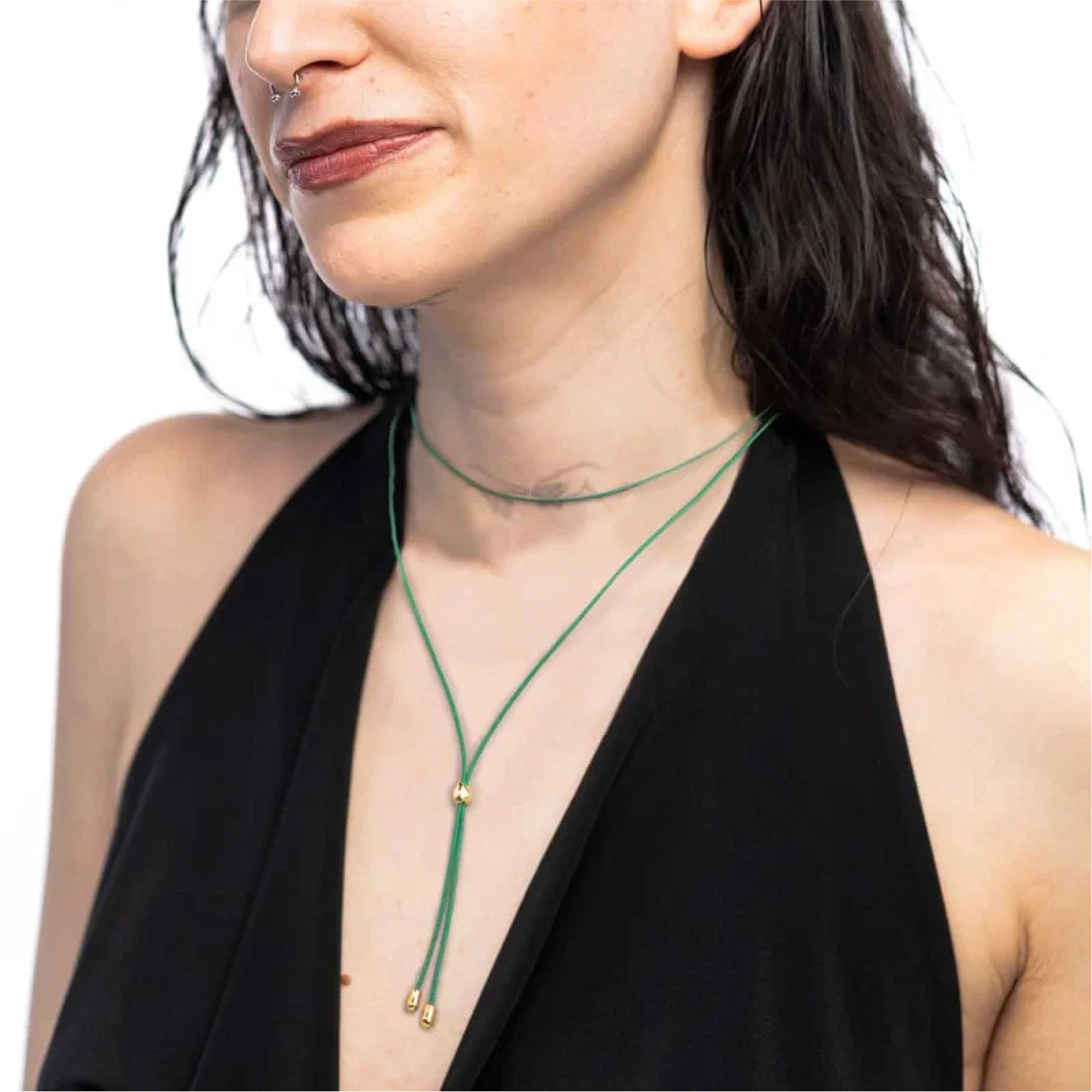 Collana regolabile Marlù in corda verde e oro con laccio MISURA UNICA