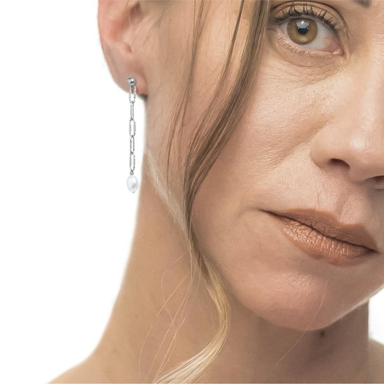 Mono orecchino pendente da donna Marlù acciaio con perla MISURA UNICA