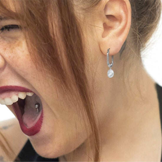 Mono orecchino rettangolo da donna Marlù acciaio con perla MISURA UNICA