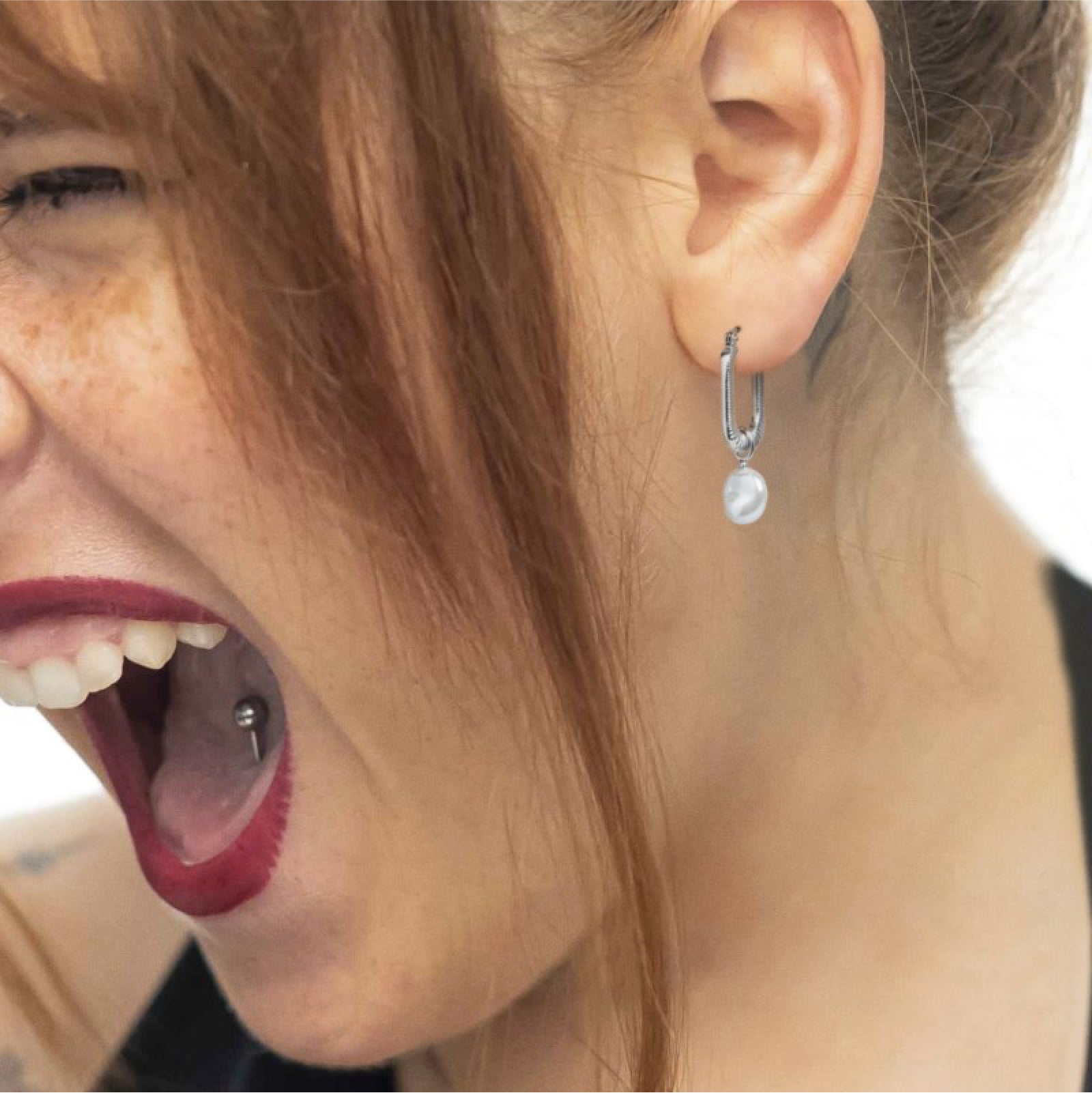 Mono orecchino rettangolo da donna Marlù acciaio con perla MISURA UNICA