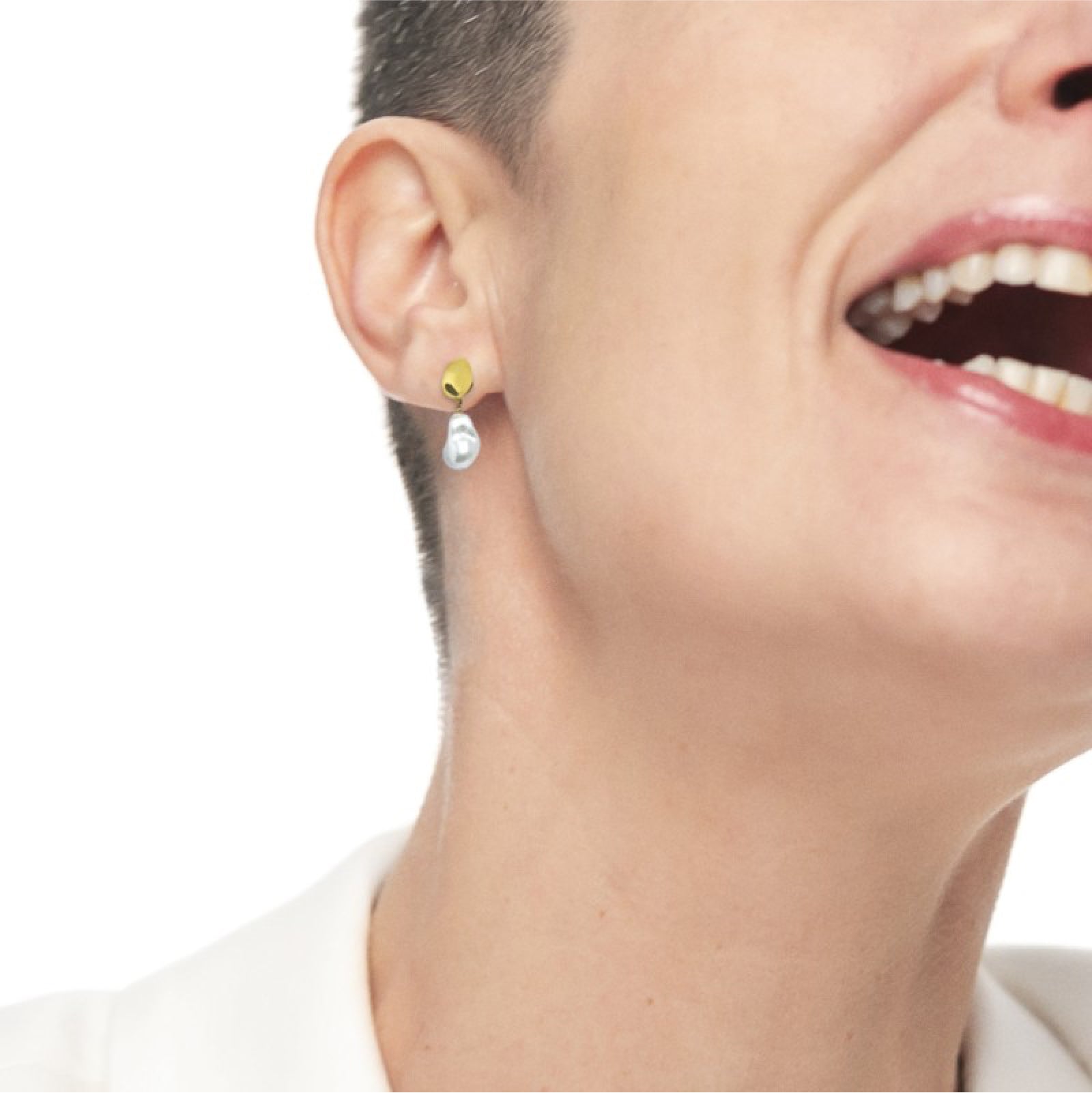Mono orecchino lobo donna Marlù acciaio dorato perla MISURA UNICA