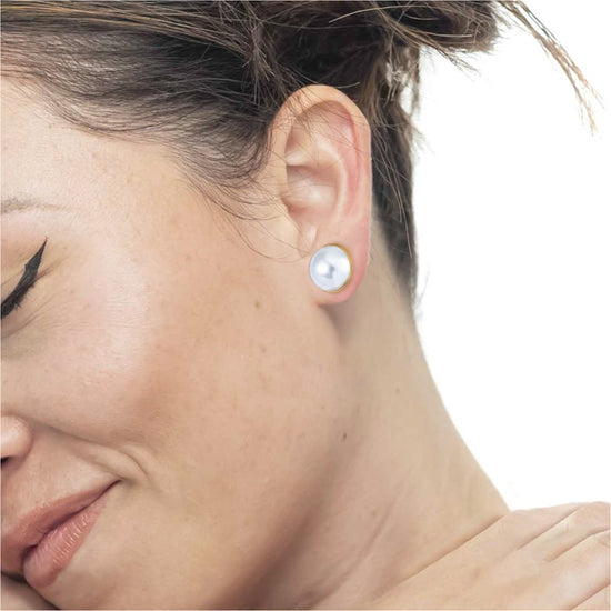 Orecchino lobo donna Marlù acciaio dorato con perla grande MISURA UNICA