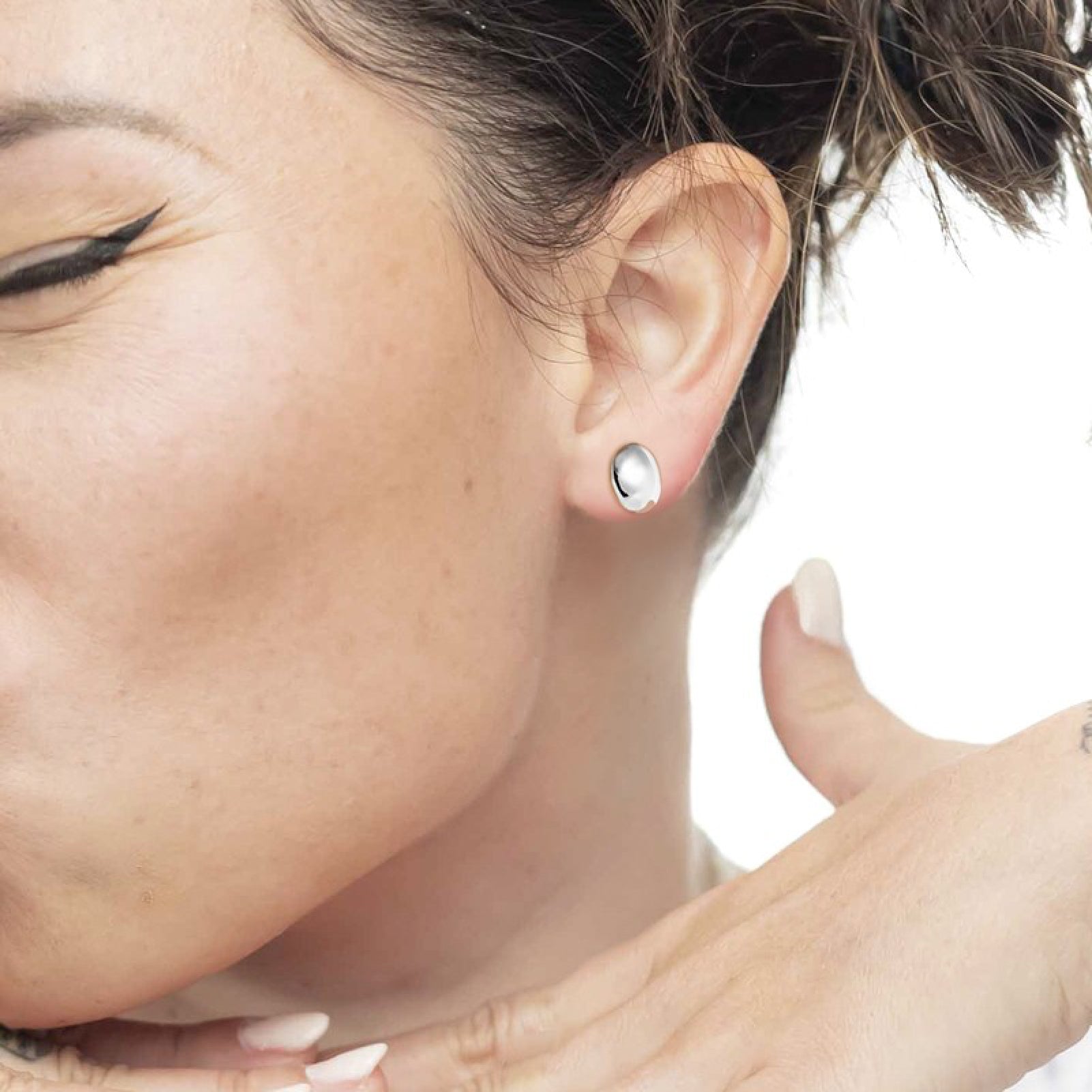 Orecchino lobo donna Marlù acciaio rodiato a mezza sfera MISURA UNICA