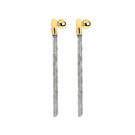 Orecchini pendenti multifilo Marlù in acciaio bicolore MISURA UNICA