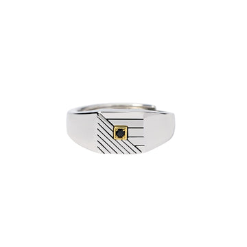Anello chevalier Mabina uomo in argento con oro 18K e zircone Regolabile dalla 19 alla 27