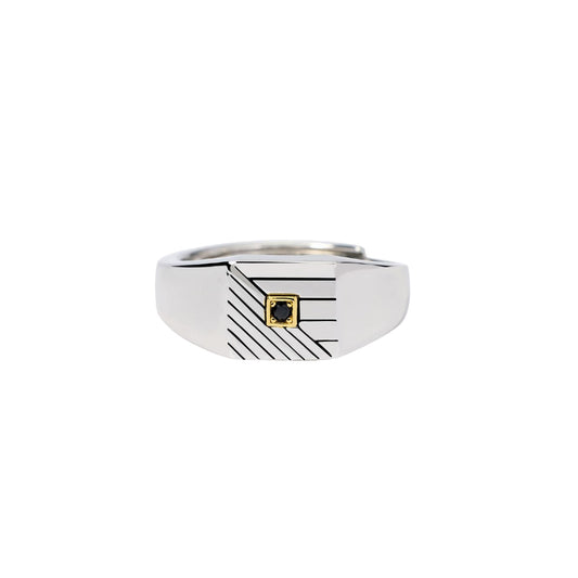 Anello chevalier Mabina uomo in argento con oro 18K e zircone Regolabile dalla 19 alla 27