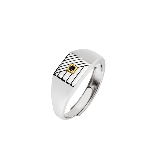 Anello chevalier Mabina uomo in argento con oro 18K e zircone Regolabile dalla 19 alla 27