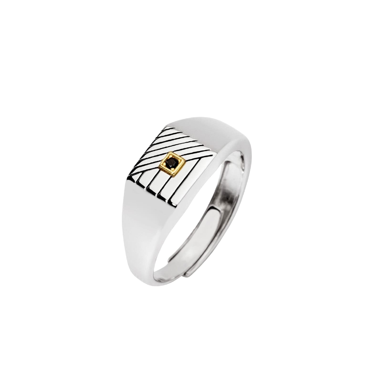 Anello chevalier Mabina uomo in argento con oro 18K e zircone Regolabile dalla 19 alla 27