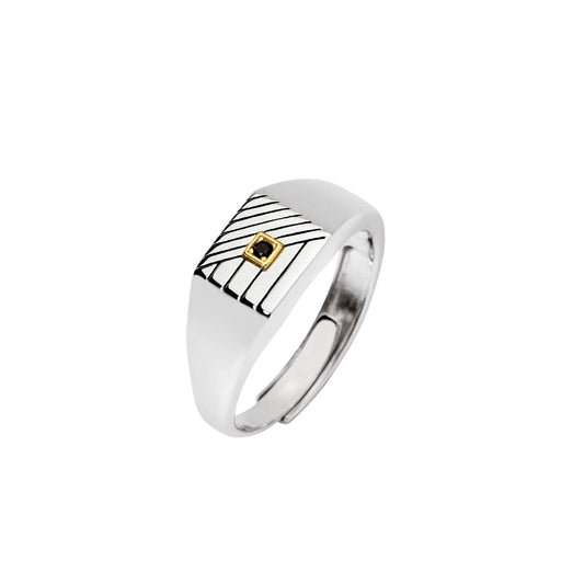 Anello chevalier Mabina uomo in argento con oro 18K e zircone Regolabile dalla 19 alla 27
