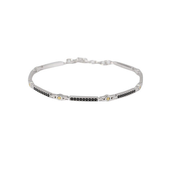 Bracciale Mabina Uomo in argento elementi oro zirconi neri Regolabile 19-21 cm
