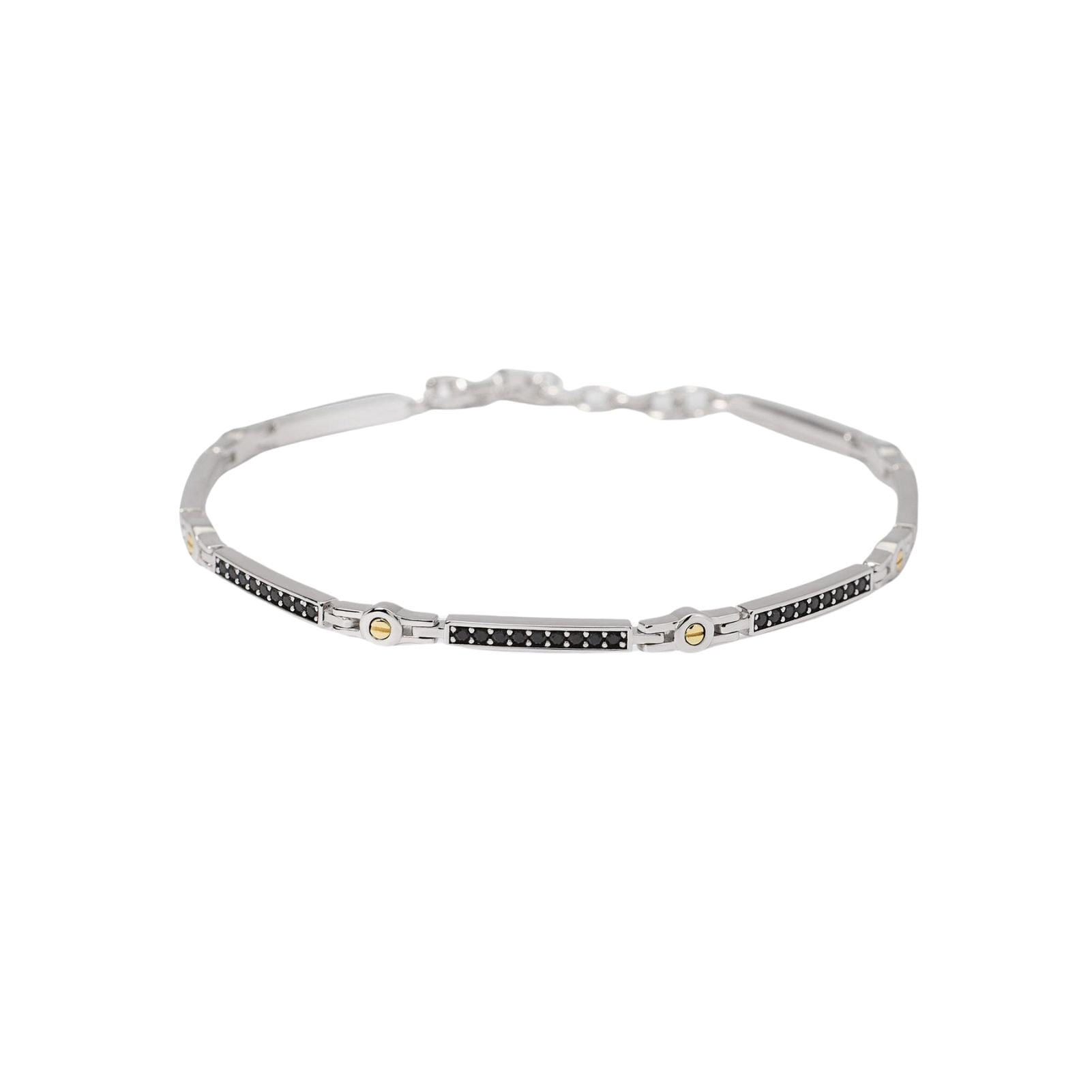 Bracciale Mabina Uomo in argento elementi oro zirconi neri Regolabile 19-21 cm