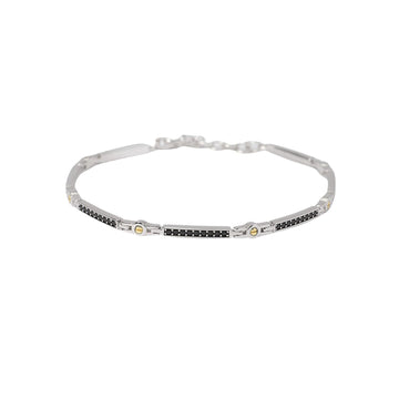 Bracciale Mabina Uomo in argento elementi oro zirconi neri Regolabile 19-21 cm