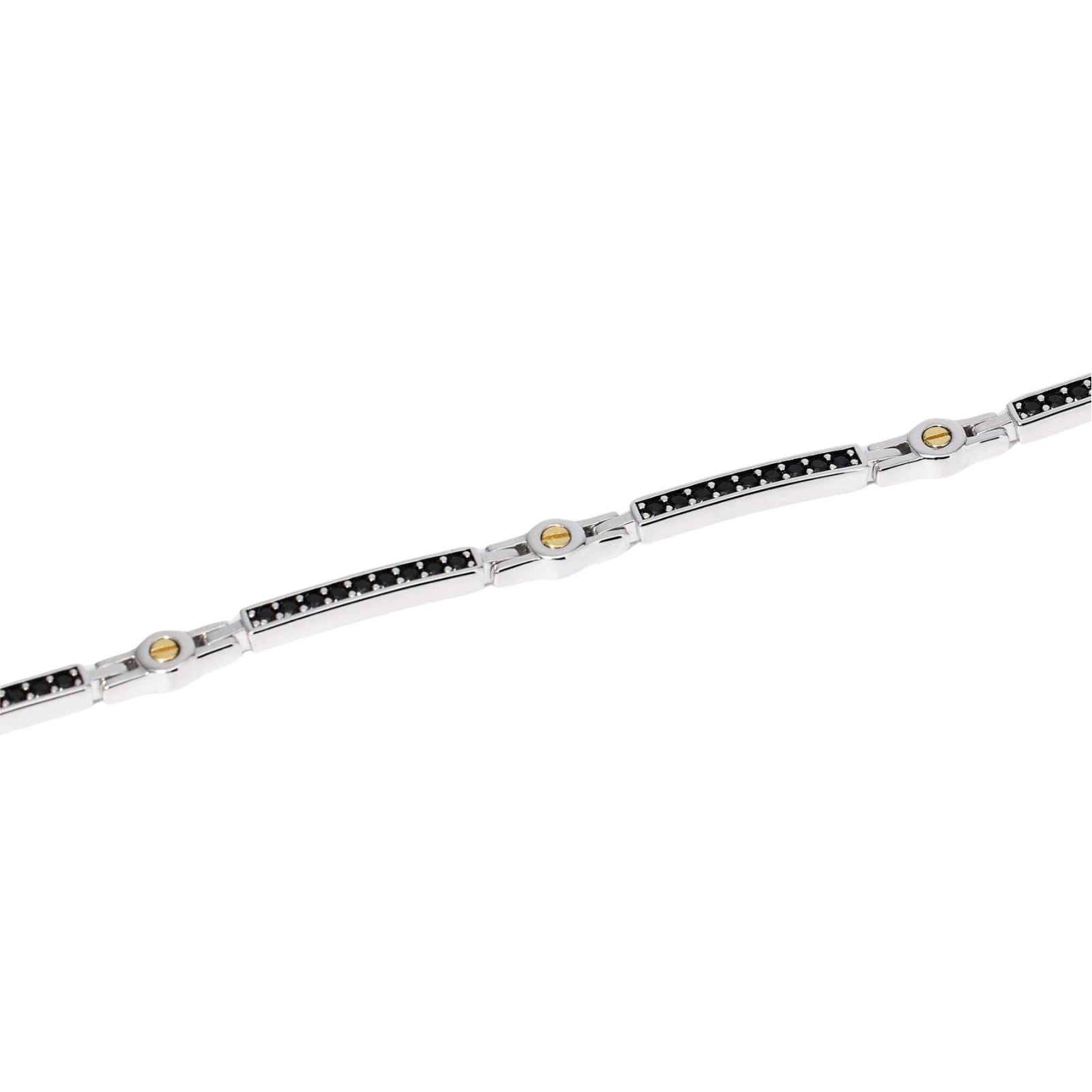 Bracciale Mabina Uomo in argento elementi oro zirconi neri Regolabile 19-21 cm