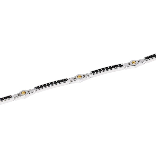 Bracciale Mabina Uomo in argento elementi oro zirconi neri Regolabile 19-21 cm