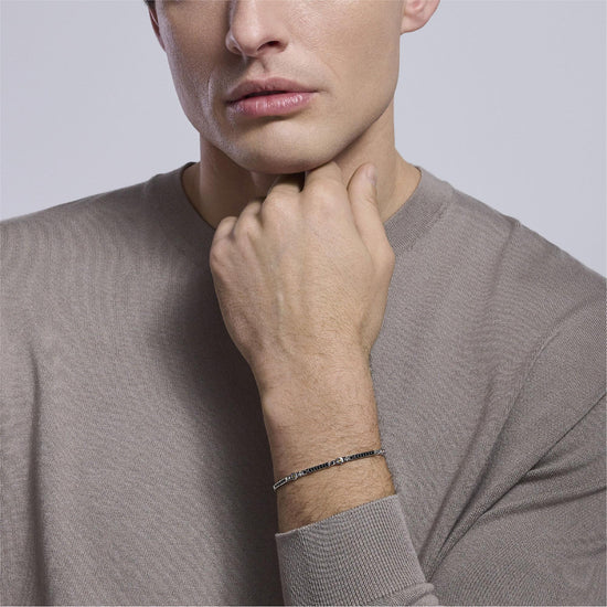 Bracciale Mabina Uomo in argento elementi oro zirconi neri Regolabile 19-21 cm