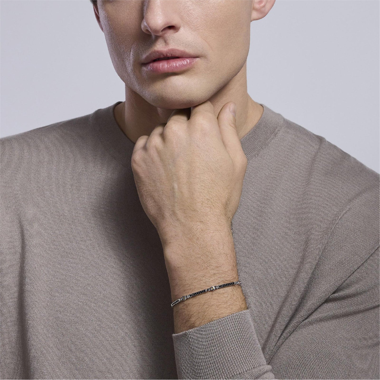 Bracciale Mabina Uomo in argento elementi oro zirconi neri Regolabile 19-21 cm