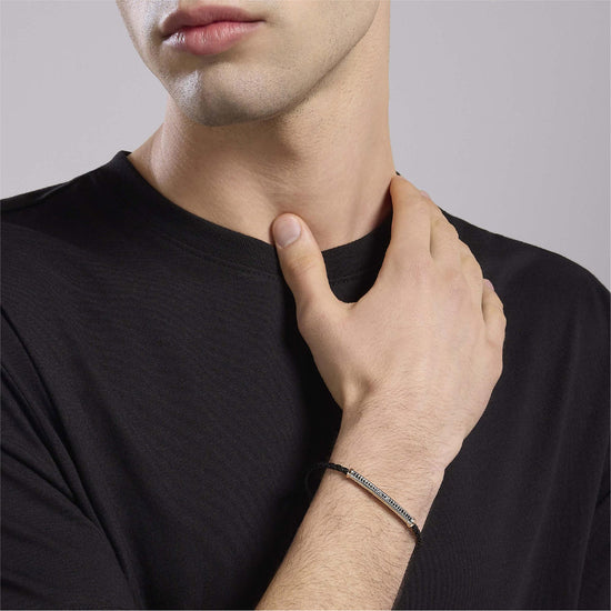 Bracciale Mabina Uomo in argento 925 con zirconi neri Regolabile 20-22 cm